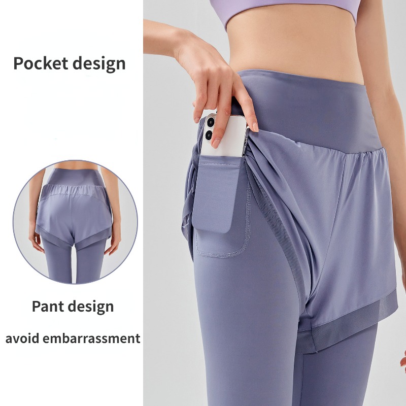 Outdoor Sport Leggings - Women Fake Two Pieces Leggings Seamless